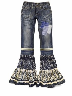 Upcycled Denim Patchwork Flare Jeans Boho Y2K 27